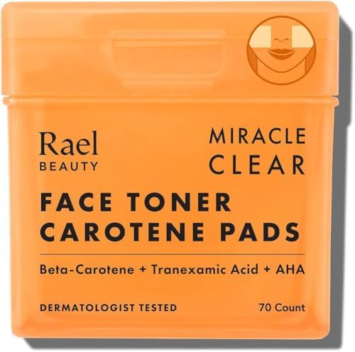 Rael Toner Pads - Cotton Pad for Face, Korean Skin Care, Dual Textured, Exfoliating and Soothing with Carotene, Niacinamide, Hyaluronic Acid, Hydrating, Vegan (70 Count)
