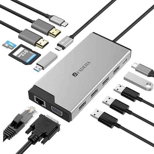 2024 Latest Version Displaylink Adapter Triple Monitor HDMI Display Docking Station for MacBook M1/M2/M3/Windows, USB C Laptop Computer Docking Station HDMI Splitter Extender VGA USB 3.0 Ethernet