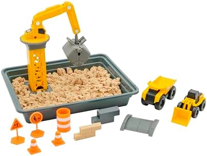 CAT Construction Toys, Dig N' Build Dirt Playset with 12 OZ of Dirt Compound, 2 Little Machine Vehicles, Crane, molds, and Storage Tray, Indoor/Outdoor Play for Kids Ages 3+