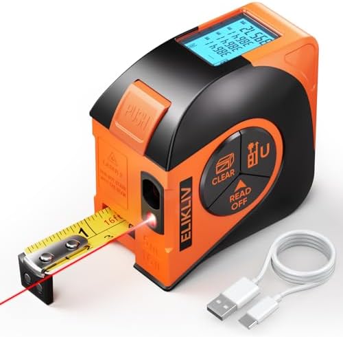 Elikliv Laser Tape Measure 197Ft Rechargeable Laser Measurement & 16Ft Manual Measuring Digital Tape Measure, Pythagorean, Area, Volume, Ft/Ft+in/in/M Unit Distance Meter for Renovation DIY Projects