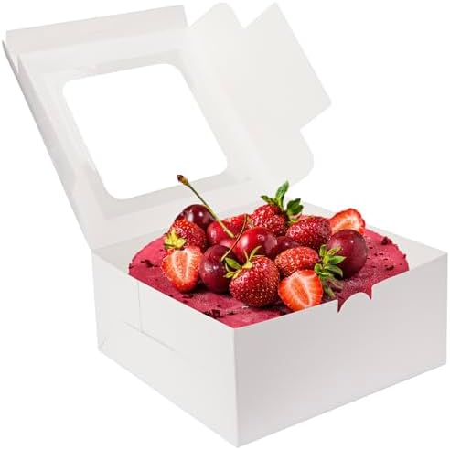 Moretoes 40pcs Cake Boxes, 10x10x5 Inch White Bakery Boxes with Window for Valentine's Day, Mother's Day, Pastries, Cookies, Pie, Cupcakes