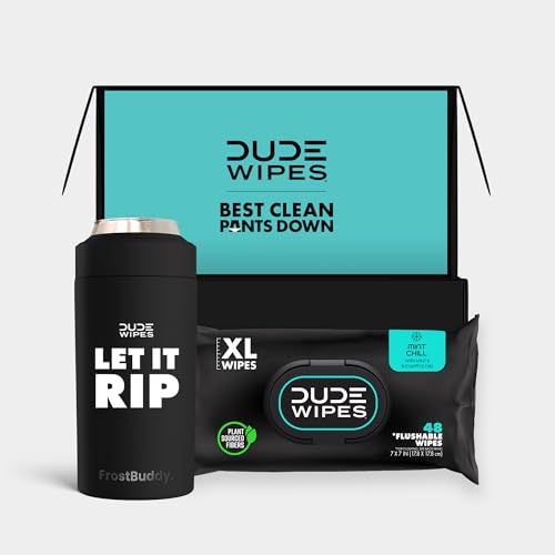 DUDE Wipes Summer Kit - FrostBuddy Universal Can Cooler + Extra-Large Flushable Wet Wipes - 1 Pack, 48 Wipes - Mint Chill
