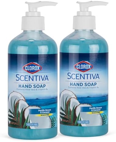 Clorox Scentiva Liquid Hand Soap 14 oz Liquid Hand Wash with Vitamin B5 | Bleach Free Scented Hand Soap for Kitchen or Bathroom, Pacific Breeze & Coconut Scent with Aloe Vera, 14 Fl Oz - 2 Pack