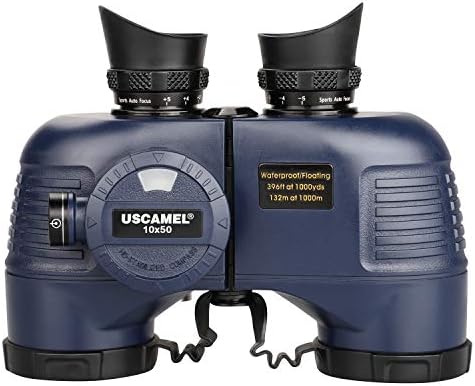 USCAMEL 10x50 Marine Binoculars for Adults, Waterproof Binoculars with Rangefinder Compass，BAK4 Prism FMC Lens Binoculars with Tripod Adapter for Navigation Bird Watching Hunting