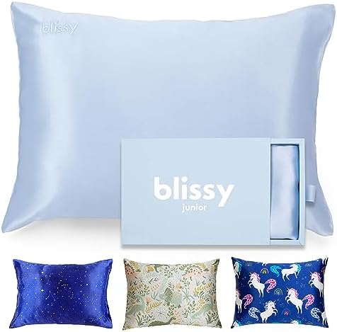 Blissy Toddler Silk Pillowcase - 100% Pure Mulberry Silk - 22 Momme 6A High-Grade Fibers - Soft and Gentle Silk Pillowcase for Kids Hair and Skin (Youth 18 x 24 in, Baby Blue)