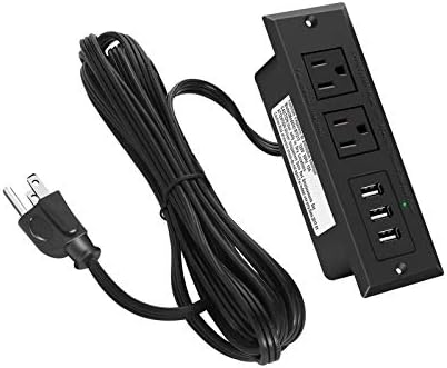 Furniture Recessed Power Strip, Recessed Desk Outlet with 3.1A Max USB, in Conference Desk Recessed Power Outlets Socket, Desktop Power Grommet with 6.56ft Power Cord Black