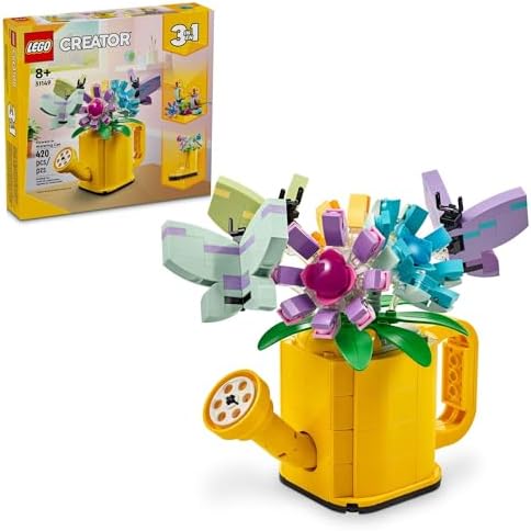 LEGO Creator 3 in 1 Flowers in Watering Can Building Toy Set - Fun, Creative Activity for Kids, Girls and Boys, Ages 8+ - Options to Build Rain Boots or Birds - 31149