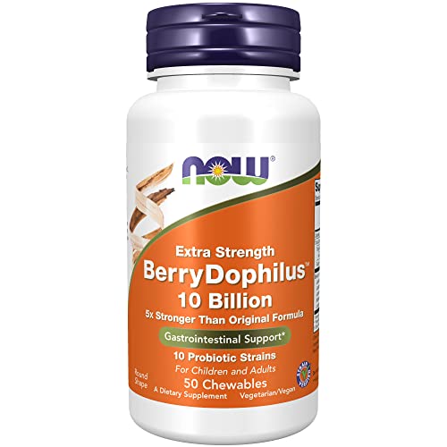 NOW Supplements, BerryDophilus™, Developed for Adults & Children with 10 Probiotic Strains, Extra Strength,Strain Verified, 50 Chewables