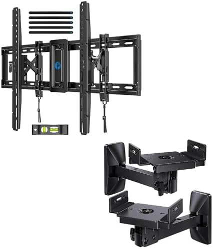Pipishell UL Listed TV Wall Mount for 42–90 inch TVs up to 132 lbs, Max VESA 600x400mm, 16″/18″/24″ Wood Studs, PIAT3, Speaker Wall Mounts up to 50 lbs, 1 Pair, PISM03