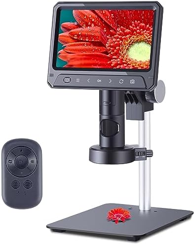 Koolertron 7" Parfocal Digital Microscope,1080P IPS HD Display Screen 1600X Coin Microscope Magnifier,12MP 2.4G Wireless Remote Control, 30 LED Lights USB Microscope Camera,Windows/Mac OS Compatible