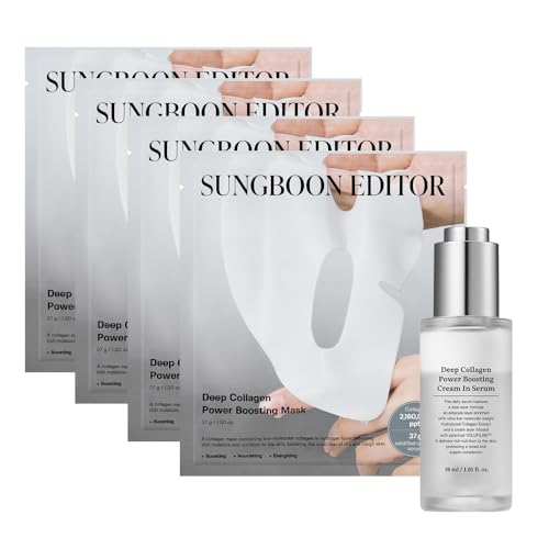 Tiktok Trend Items Wrinkle Free Boosting DUO: Deep Collagen Power Boosting Mask (4ea) & Deep Collagen Power Boosting Cream In Serum,Best Korean Glass Skin Gifts for Mom,Valentine's Day Gifts for Women