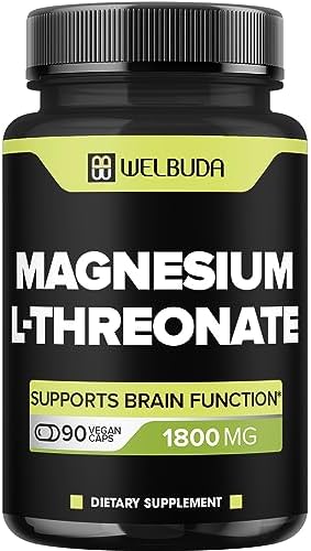 Magnesium L-Threonate Capsules with 12% Purified - 1800Mg - 90 Capsules - Providing 216mg Elemental Magnesium L-Threonate