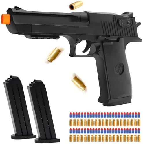 Soft Bullet Toy Gun Shell Ejecting with 50 Bullets, Black Toy Guns for Boys, Toy Pistol Fidget Gun, Realistic Play Gun Model, Halloween Christmas Birthday Gifts for Boys Kids Adults Age 8+