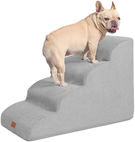 EHEYCIGA Curved Dog Stairs Ramp for High Beds 19.7" H, 4-Step Dog Steps for Small Dogs and Cats, Pet Stairs for High Bed Climbing, Non-Slip Balanced Pet Step Indoor, Light Grey
