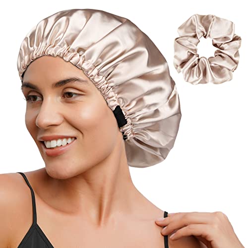 YANIBEST Double Layer Satin Bonnet Silk Bonnet Adjustable Hair Bonnet for Sleeping Hair Bonnets for Women Curly Natural Hair