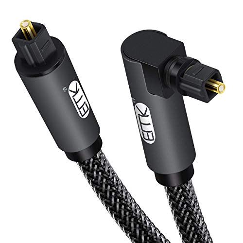 EMK 90 Degree Toslink Optical Cable 360 Degree Free-Rotating Plug Fiber Optic Cable S/PDIF Toslink Male to Male Cable for Home Theater, Sound Bar, TV, PS4, Xbox,Grey (10ft/3m)