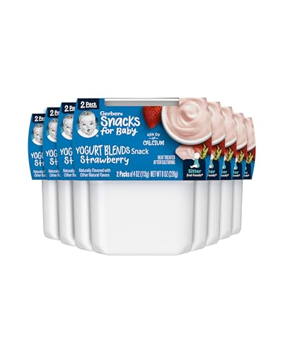 Gerber Baby Food, Yogurt Blends Snack, Strawberry, 2nd Foods, Baby Snacks, Baby Yogurt, Baby Food Stage 2, No Artificial Flavors or Sweeteners, No Preservatives, 4 oz Tubs (Pack of 2)