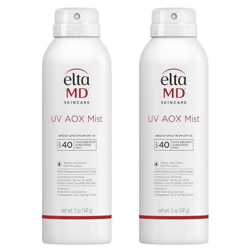 EltaMD UV AOX Mist Mineral Sunscreen Spray, SPF 40 Body Sunscreen Spray, Broad Spectrum Formula Protects from UVA/UVB Rays, Water Resistant up to 40 Minutes, Made with Zinc Oxide (2 Pack)