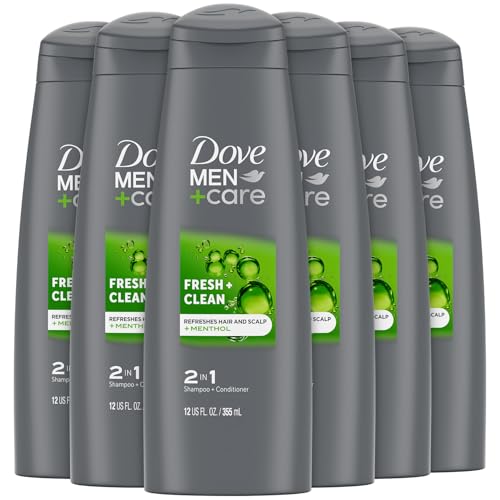 Dove Men+Care Fortifying 2 in 1 Shampoo and Conditioner, Fresh and Clean for Normal to Oily Hair with Caffeine and Menthol to Help Strengthen & Nourish Hair, 12 fl oz, Pack of 6
