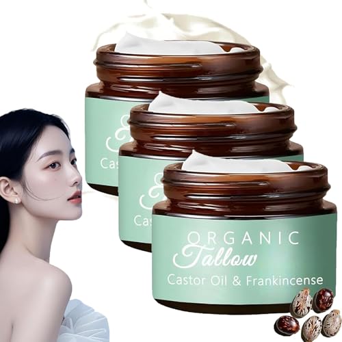 Grass fed Beef Tallow with Frankincense Oil & Castor oil, Beef Tallow for Skin, Moisturizer Whipped Cream and Manuka Honey Balm for Face, Body (3)