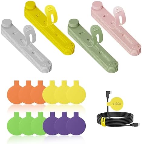 36-Pack Silicone Cable Ties and Cable Labels Sets, 24 Silicone Cord Ties+12 Identification Cord Labels，Reusable Wire tie and Wire Tags for Cable Management (Multi-Colored)