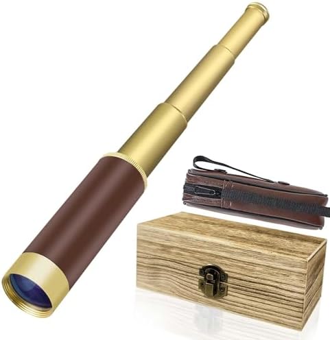 Pirate Monocular Telescope for Kids & Adults 25x30 High Powered Zoomable Collapsible Brass Handheld Waterproof Telescope Monocular for Cruise Ship Travel Watching Games Hiking Hunting