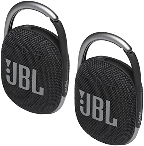JBL 2 Pack Clip 4 Waterproof Wireless Audio Bluetooth Speaker Bundle (Black) (Renewed)