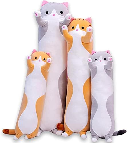 Cute Cat Plush Long Body Pillow Cuddle Cartoon Stuffed Animals Cat Plushie Soft Doll Pillows Gifts for Kids Girls&Boys(Orange, 43 Inches), 1 Count (Pack of 1)