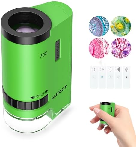 Science Mini Microscope Pocket for Kids: 70x Portable Handheld Miniscope with 5 Microscope Slides - Christmas Birthday Gift for Nature Exploration Minilabster Childrens Kids Ages 6 7 8 9 10 11 12
