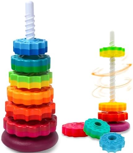 Baby Spinning Toy, Stacking Toy for Babies and Toddlers, Educational Toddler Learning Toys, Rainbow Spinning Wheel Toy for Focus, Dexterity, Brain Development, Interactive Learning stacking toys