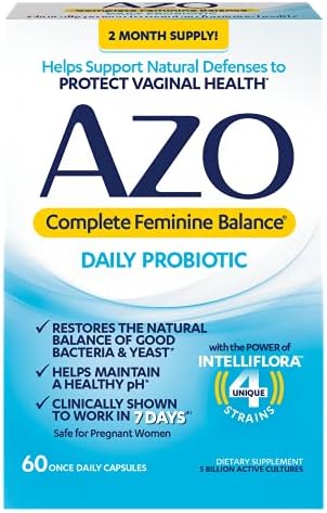 AZO Complete Feminine Balance Daily Probiotics for Women, Clinically Proven to Help Protect Vaginal Health, balance pH and yeast, Non-GMO, 60 Count