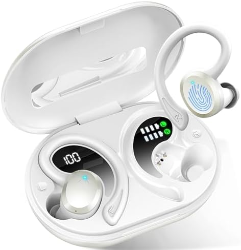 Wireless Earbuds Sport, 2025 Bluetooth 5.3 Headphones Bass Hi-Fi Stereo Over Ear Buds, 48Hrs Noise Cancelling Headset with Earhook, IP7 Waterproof Earphones Workout Running for Laptop Pad Android iOS