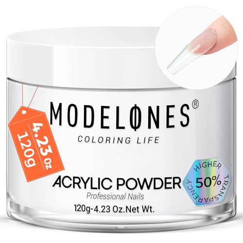 modelones Acrylic Powder, Upgraded 4.23oz Clear Acrylic Nail Powder, Crystal Clear Nail Acrylic Powder for Acrylic Nail Art 3D Nail Carving French Nail Extension, Non-Yellowing, Gifts for Women