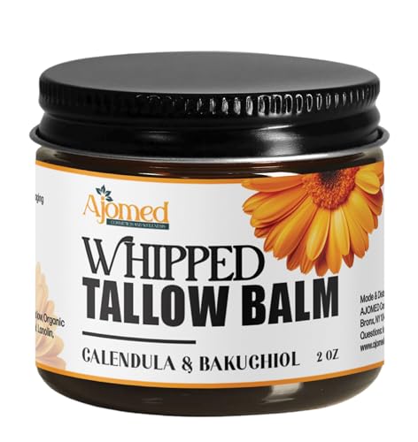Whipped Tallow for skin Moisturizer with calendula and bakuchiol oil | tallow for skin care - handmade grass-feed Frankinsence tallow face cream- organic facial balm (Sandalwood Vanilla)