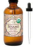 US Organic Sesame Seed Oil, USDA Certified Organic, Untoasted, Unrefined Virgin, 100% Pure & Natural, Cold Pressed, in Amber Glass Bottle w/Glass Eye dropper, Sourced from Mexico (4 oz (Large))