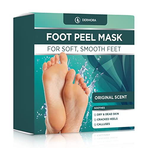 DERMORA Foot Peel Mask - 2 Pack of Regular Skin Exfoliating Foot Masks for Dry, Cracked Feet, Callus, Dead Skin Remover - Feet Peeling Mask for Soft Baby Feet, Original Scent