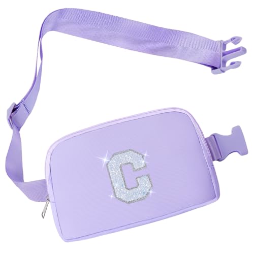 COSHAYSOO Purple Belt Bag Crossbody Initial Fanny Waist Pack Small Stylish Cross Body Purse for Tween Preteen Teenager Girls Niece Stepdaughter Trending Birthday Valentines Christmas Gift Letter C