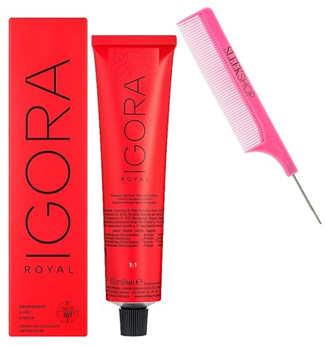 comb + IGORA ROYAL by Schwarzkapf Professional PERMANENT Creme Hair Color Dye, Cream Haircolor, 2024-2025 Version (w/SIeekshop Argan PINK Comb) (0-00 Diluter)