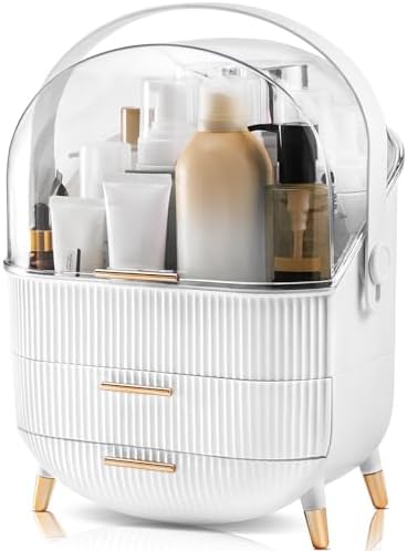 Makeup Organizers and Storage, Make up Organizer for Vanity Cosmetics Skincare Organizers With Lid and Drawers Display Cases for Countertop（White）