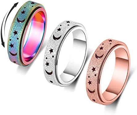 OreilleStar Anxiety Ring for Women Spinner Ring Fidget Ring Fidget Toys Adults Spinner Rings Fidget Rings for Women Fidget Ring Rose Gold Silver Rainbow Size 10