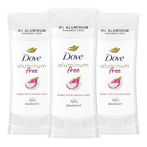Dove Aluminum Free Deodorant for Women 3 Pack for odor control Dragon Fruit & Coconut Cream 72 hour odor protection 2.6 oz