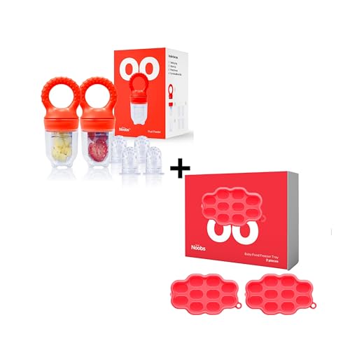 Baby Fruit Feeder & Breastmilk Popsicle Molds by Lovenoobs™, 2 Pack Teething Pacifier 4 Extra Teats, 2 Pack Breast Milk Freezer Tray, BPA-Free, Baby Feeding Essentials, Popsicle Molds, Teething Toys