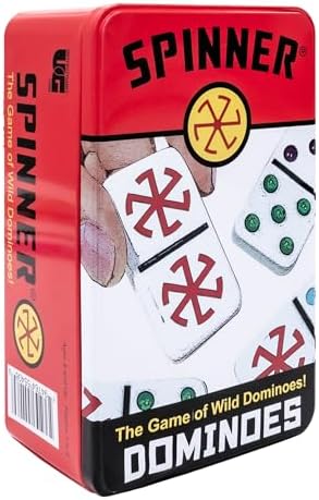 Front Porch Classics, Spinner Colored Dot Dominoes Set, On-The-Go Travel Storage Tin 2 to 8 Players Ages 8 to 99