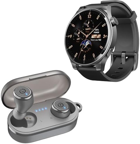 TOZO S5 Smartwatch (Answer/Make Calls) Sport Mode Fitness Watch, Black + T10mini Wireless Bluetooth in-Ear Headphones Gray