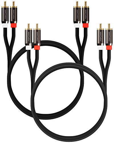 FosPower (2 Pack 2 RCA M/M Stereo Audio Cable [24K Gold Plated | Copper Core] 2RCA Male to 2RCA Male [Left/Right] Premium Sound Quality Plug - 6FT