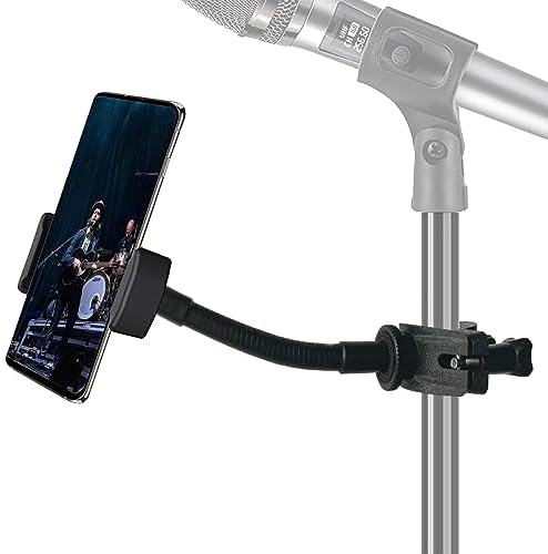 Mic Stand Phone Holder, JCWINY Flexible Phone Holder for Microphone Stand, Adjustable iPhone Mic Stand Holder, Music Stand Phone Holder for iPhone 14 13 12 MAX Pro Samsung Galaxy All Smartphones