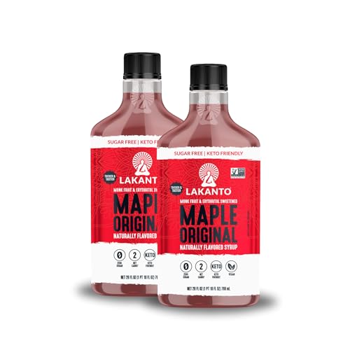 Lakanto Sugar Free Maple Syrup - Monk Fruit Sweetener, Keto Diet Friendly, Vegan, 1g Net Carbs, Pancakes, Waffles, Oatmeal, Coffee, Tea, Granola, Frosting, Marinade, Dressing (13 fl oz - Pack of 2)