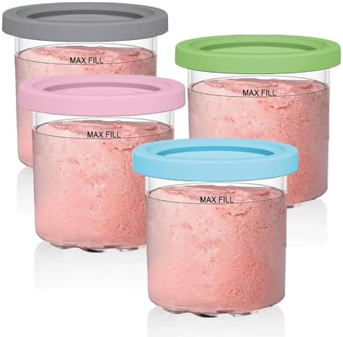 for Ninja Creami Pints and Lids - 4 Pack, Creami Extra Pint Containers Compatible with Ninja Creami NC301 NC300 NC299AMZ Series Ice Cream Makers, for Ninja Creamy Pints containers Cups 16oz