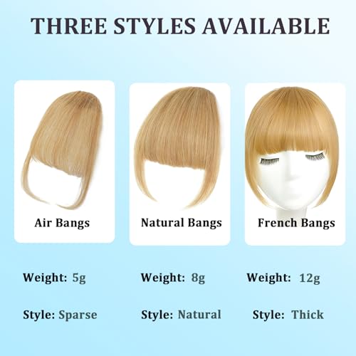 Women 100% Real Human Hair Clip in Bangs, Natural Curtain Faux Wispy Bangs Hair Clip on Bangs Blonde Fake Bangs