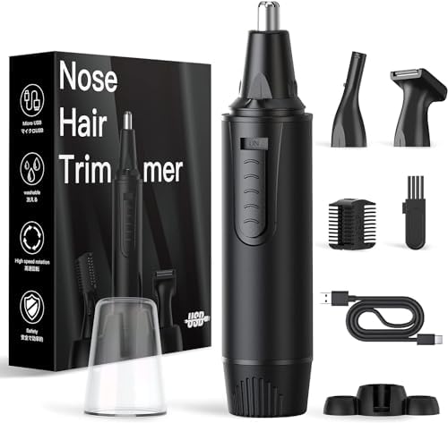 Ear and Nose Hair Trimmer-Rechargeable Nose Trimmer for Men and Women Professional Painless Nose Clipper Eyebrow & Facial Hair Trimmer-IPX7 Waterproof Dual Edge Blades for Easy Cleansing-Black